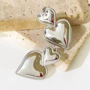 Cupidone Double Heart Stainless Steel Waterproof Earrings